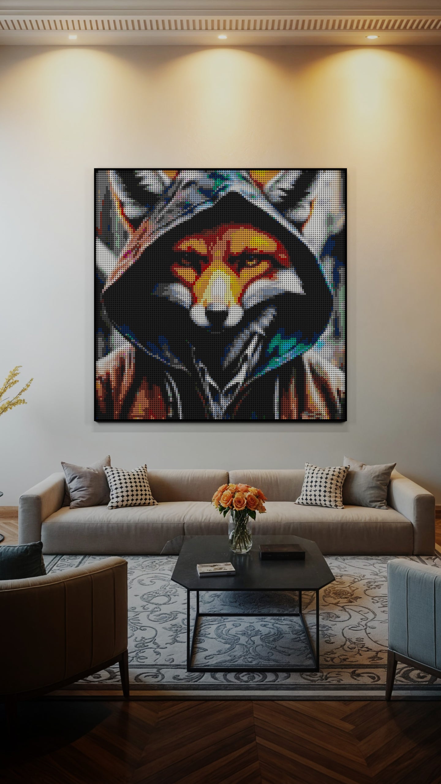 Fok-C LEGO® Style mosaic wall art made from colorful plastic bricks